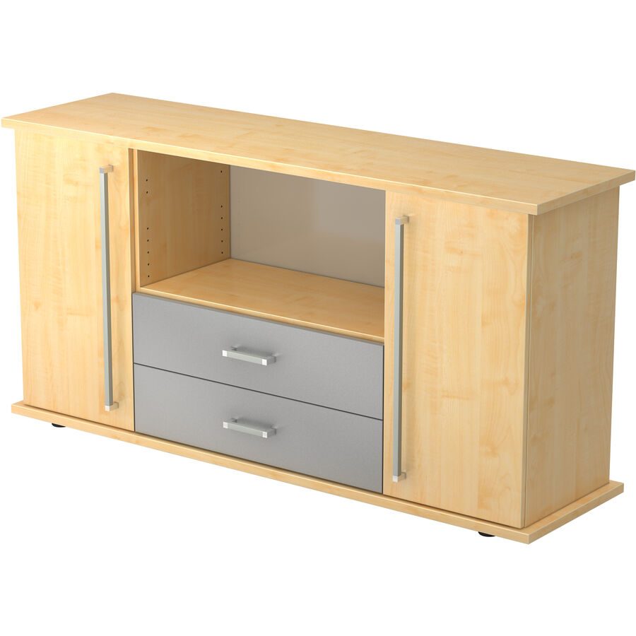 Sideboard Office Braun/Silber Holz 166.1 cm 44.8 cm 84 cm - Farbe: Ahorn, Silber - Material: Holzwerkstoff - Sideboard
