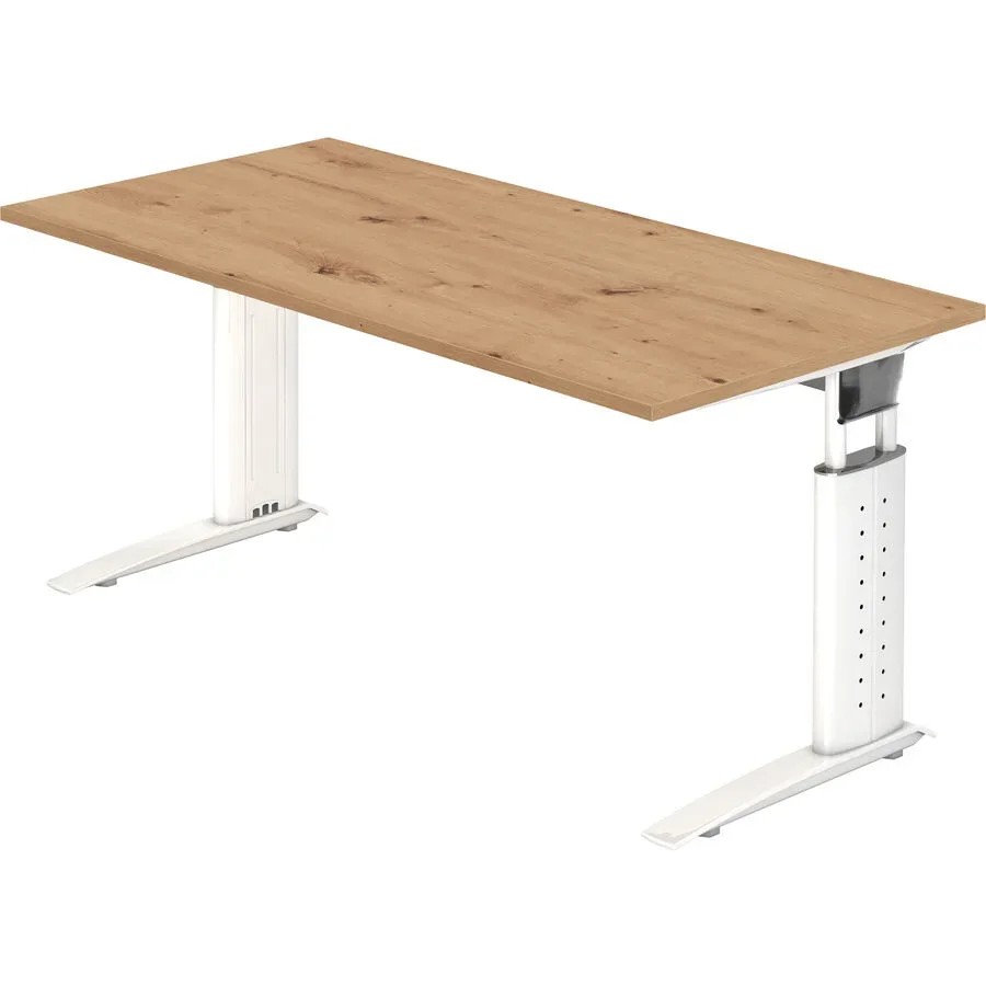 Hammerbacher Schreibtisch US16 Eiche, Weiß 1.600 x 800 x 680 x 680 - 860 mm