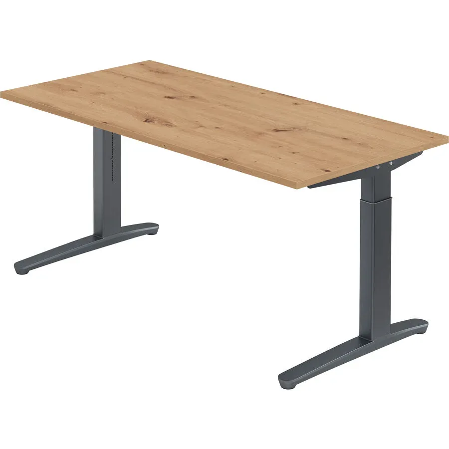 Schreibtisch Office Braun Holz 160 cm Höhenverstellbar (manuell) - Farbe: Asteiche - Material: Holzwerkstoff - Schreibtisch