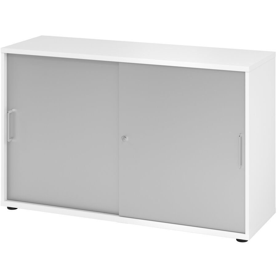 Aktenschrank Office Silber/Weiss Holz 120 cm 40 cm 74.8 cm - Farbe: Silber, Weiss - Material: Holzwerkstoff - Aktenschrank