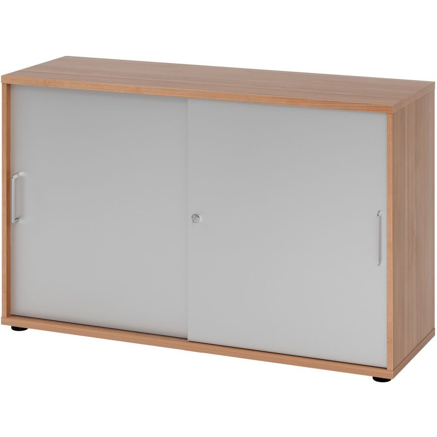 Aktenschrank Office Silber/Braun Holz 120 cm 40 cm 74.8 cm - Farbe: Silber, Nussbaum Dekor - Material: Holzwerkstoff - Aktenschrank