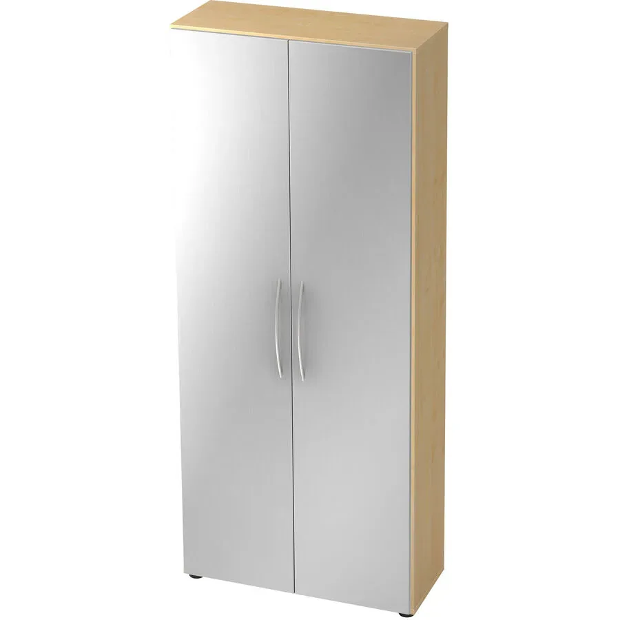Schrank Office Silber/Braun Holz 80 cm 34.6 cm 188 cm - Farbe: Silber, Ahorn Dekor - Material: Holzwerkstoff - Schrank