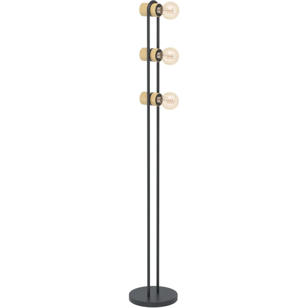 Eglo Stehlampe Chieveley Schwarz/Braun Stahl/Holz 9 cm 140.5 cm - Stehlampe