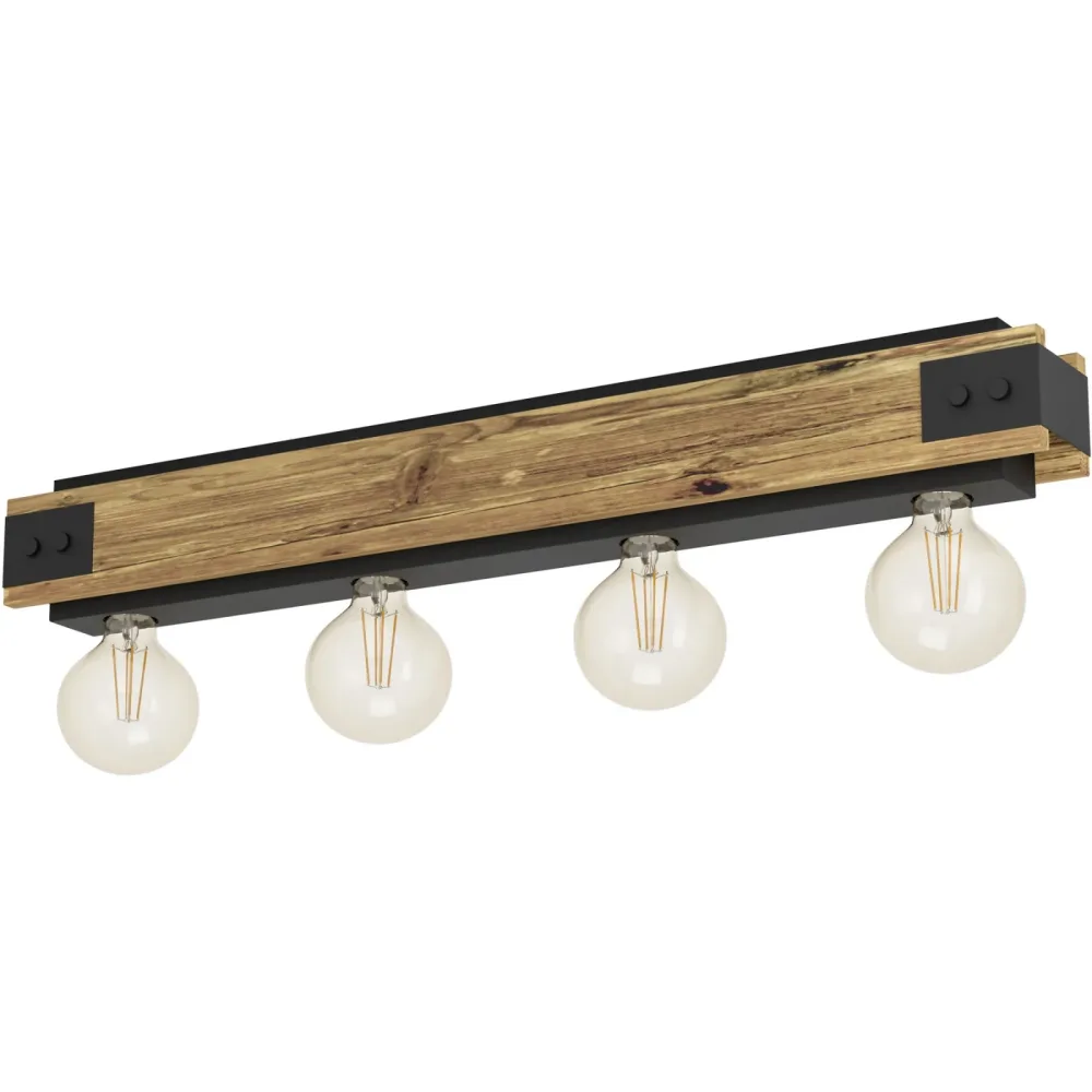 Eglo Deckenlampe Layham Braun/Schwarz Stahl/Holz 8.5 cm 10 cm - Material: Holz/Stahl - Deckenlampe