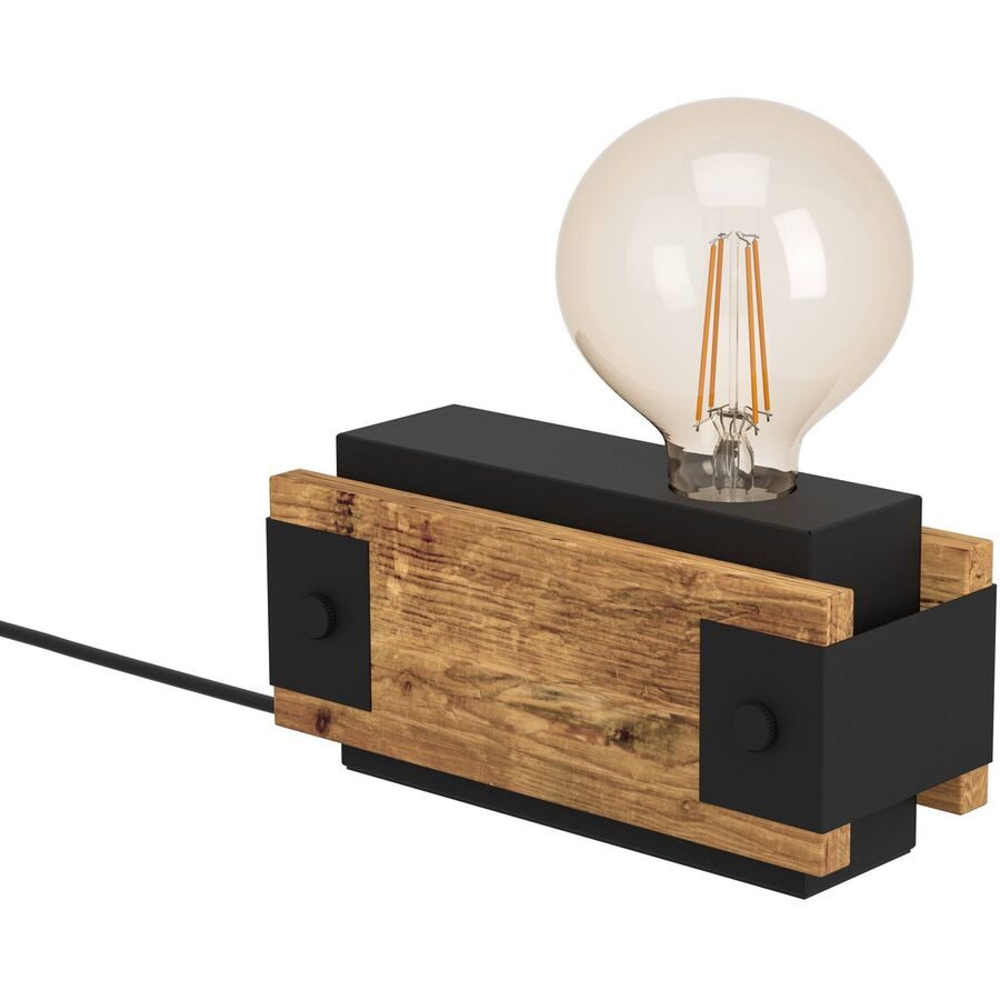 Eglo Tischlampe Layham Braun/Schwarz Stahl/Holz 8.5 cm 10 cm - Material: Holz/Stahl - Tischlampe