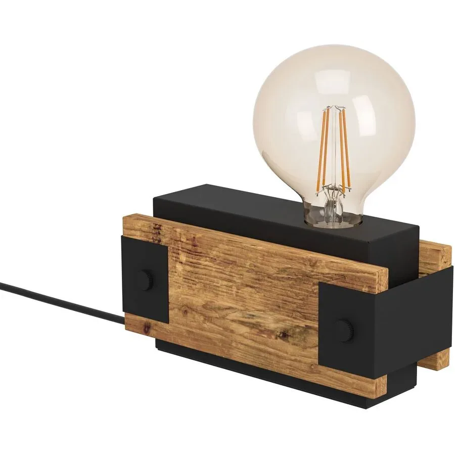 Eglo Tischlampe Layham Braun/Schwarz Stahl/Holz 8.5 cm 10 cm - Material: Holz/Stahl - Tischlampe