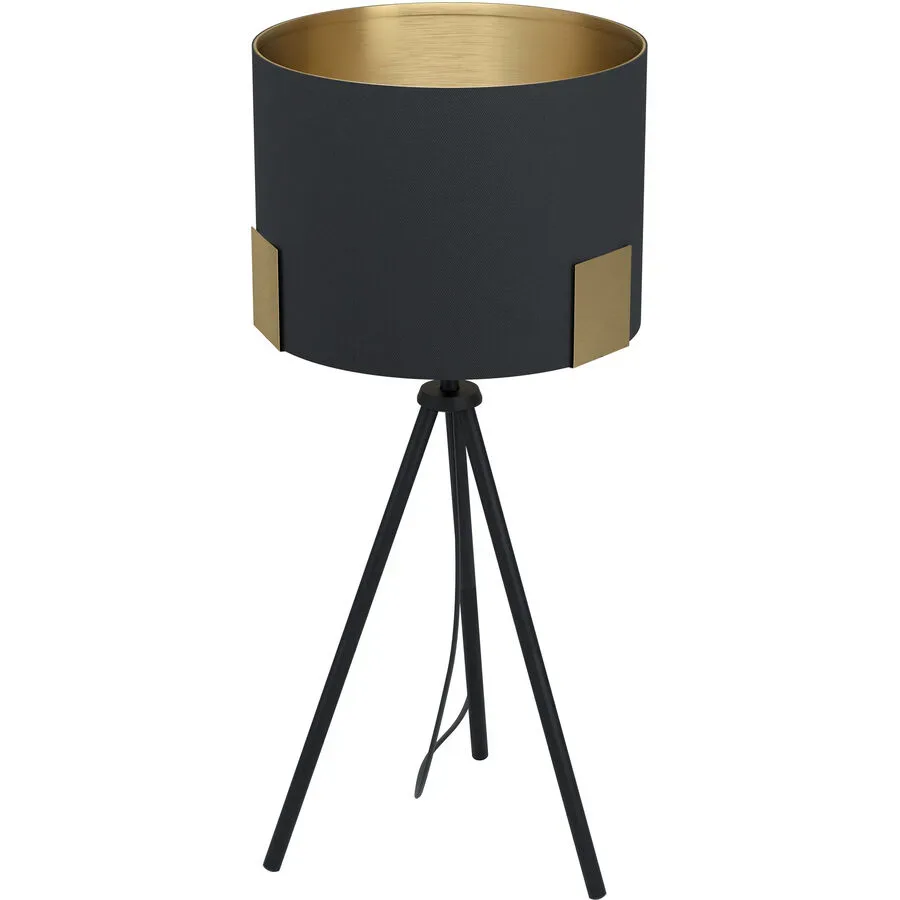 Eglo Tischlampe Tortola 1 Schwarz Stahl 26 cm 59 cm - Farbe: Schwarz/Messing - Tischlampe