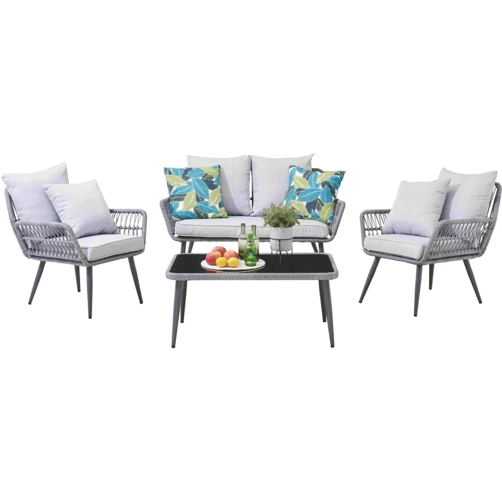 Gartenmöbel-Set Alessio grau Polyrattan B 55 T 90 H 75 cm - Gartenmöbel-Set - Wetterfeste Gartenmöbel & Accessoires