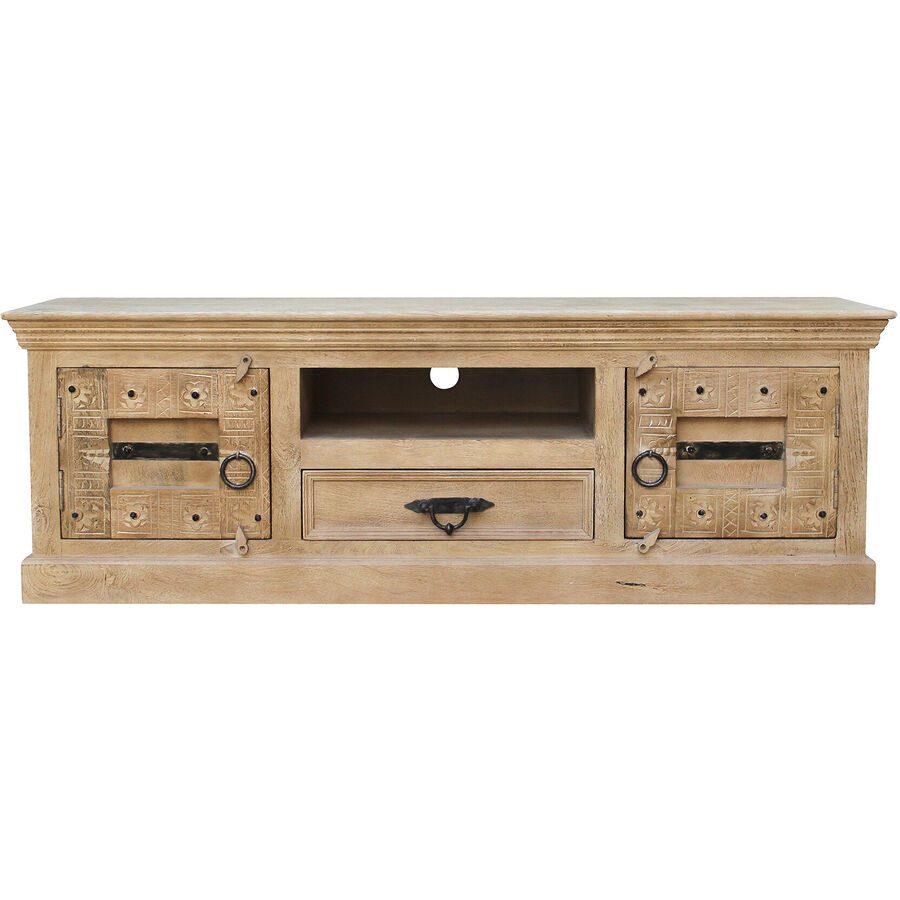 Lowboard Anela Braun Holz/Metall 150 cm 50 cm 45 cm - Farbe: natur - Material: Mangoholz/Metallapplikationen - Lowboard