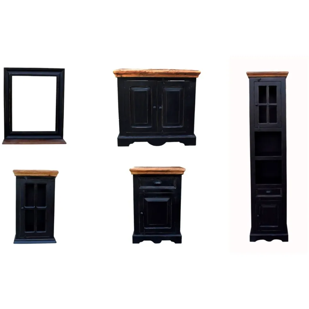 Badezimmer-Set Sica Schwarz MDF 44 cm 35 cm 188 cm - Badezimmer-Set