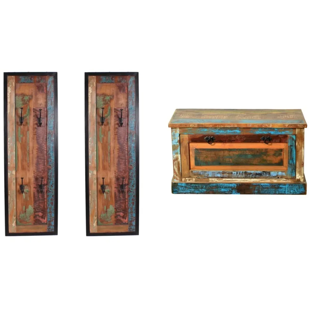 Garderobenmöbel Indo Mehrfarbig Holz 130 cm 50 cm - Farbe: bunt - Material: Altholz - Garderobenmöbel