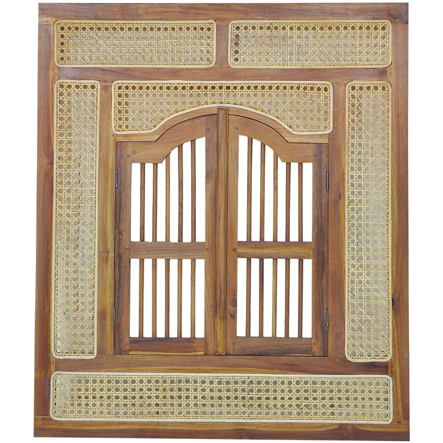 Spiegel Tan Braun Rattan/Holz 80 cm 90 cm - Farbe: natur - Material: Teak/Rattan - Spiegel