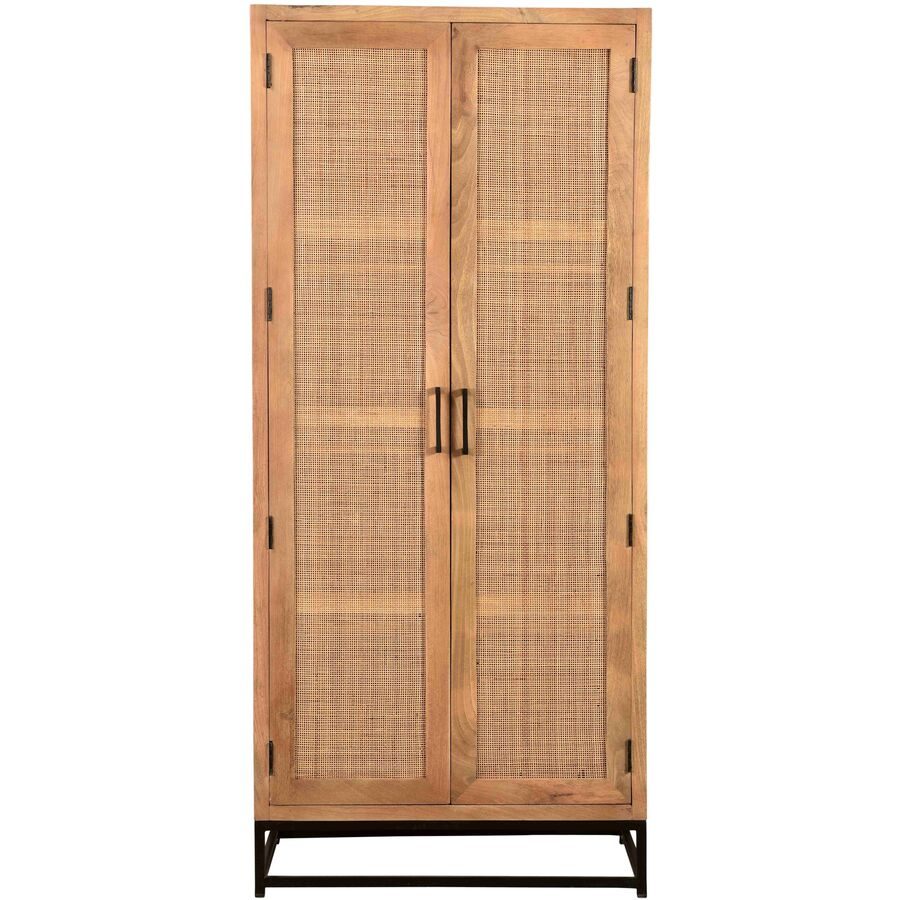 Garderobenschrank Umberto Braun Holz/Rattan 80 cm 180 cm - Farbe: natur - Material: Mango, Rattan - Garderobenschrank