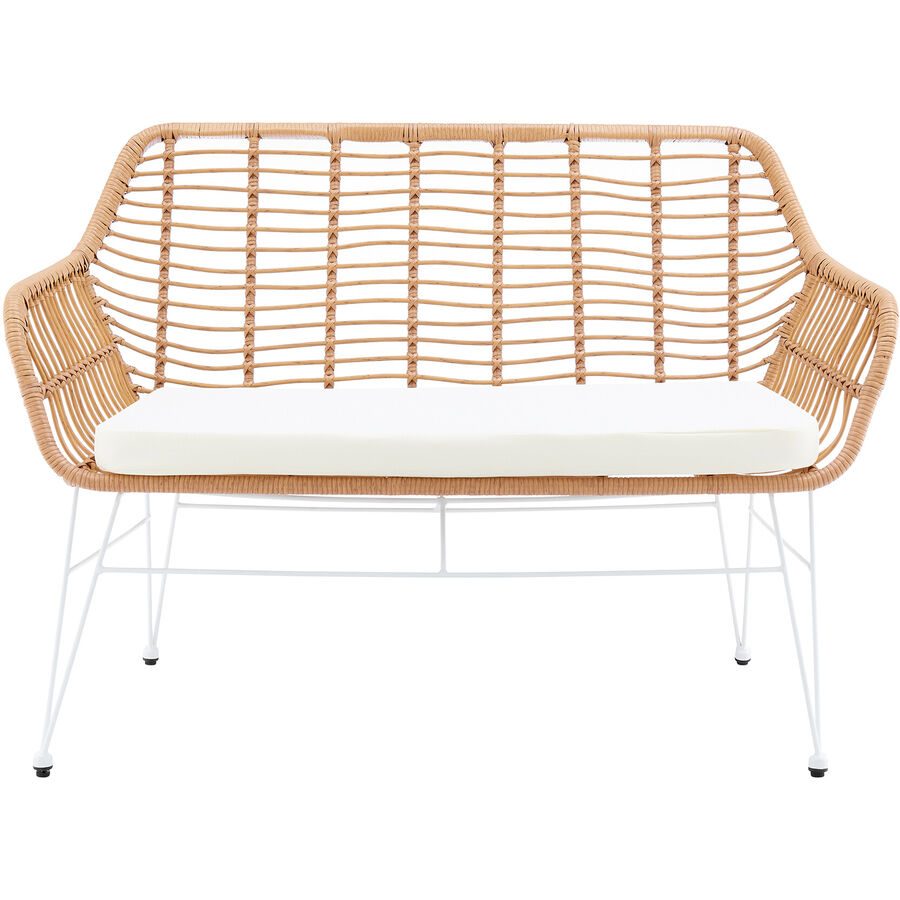 Bank Asena Weiss/Braun Kunststoff 120 cm 85 cm - Farbe: natur/weiss - Bank