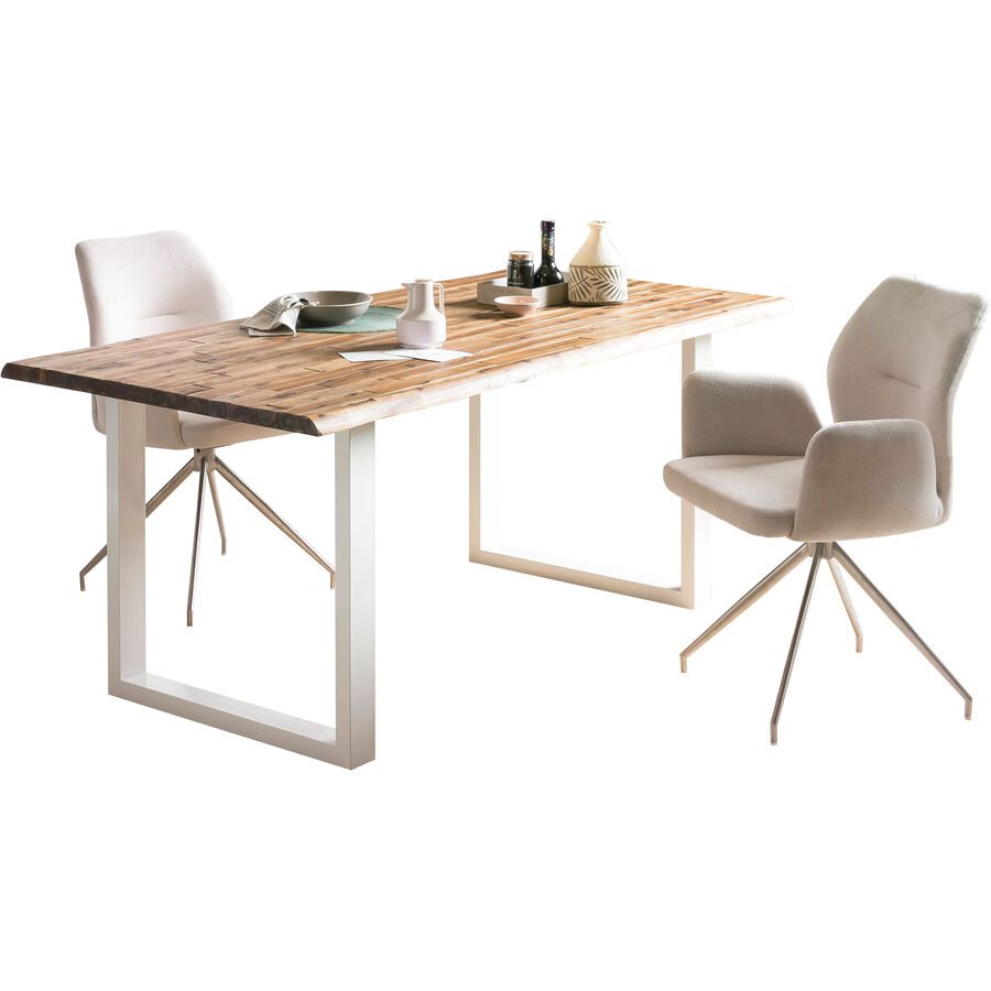 Tisch Sergio Braun/Weiss Holz 140 cm - Farbe: weiss/natur - Material: Akazie - Tisch