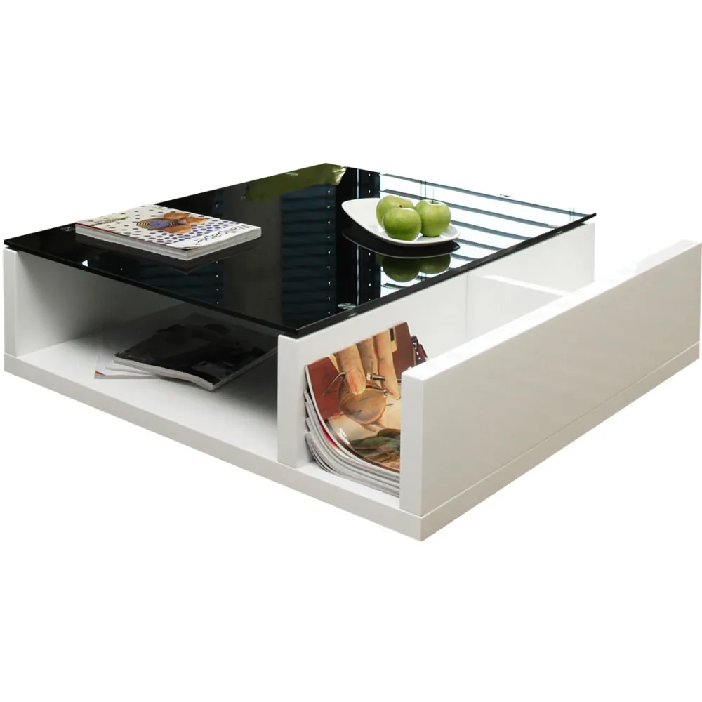 Salontisch Perry Schwarz/Weiss MDF/Glas 100 cm - Farbe: weiss/schwarz - Material: MDF, Glas - Salontisch