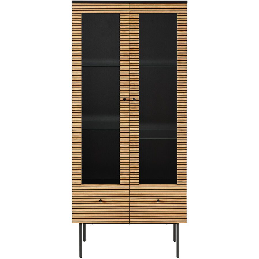 Vitrine Nella Schwarz/Braun MDF/Holz 79 cm 179 cm 43 cm - Farbe: natur/schwarz - Material: MDF/Eiche Echtholzfurnier - Vitrine