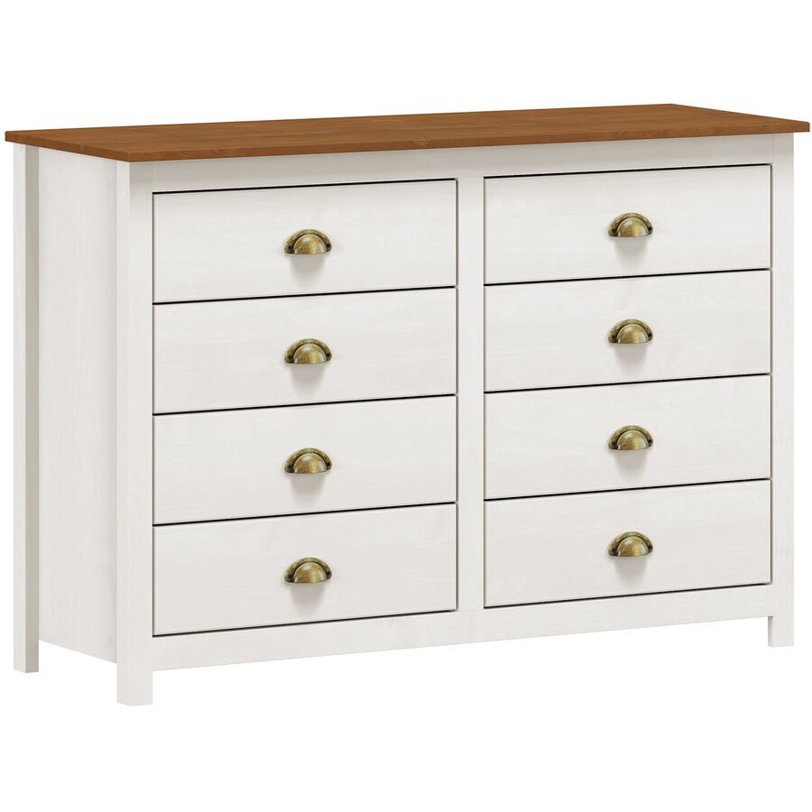 Kommode Julio Weiss/Braun/Bronze Holz/Metall 125 cm 41 cm - Farbe: Weiss, Natur, Bronze - Material: Kiefer, Metall - Kommode