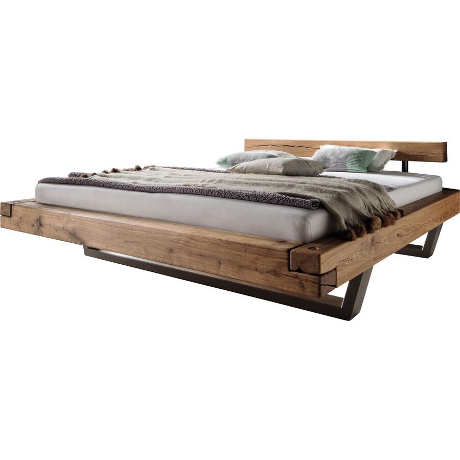 Bett Sheo Braun Holz 140 x 200 cm - Farbe: natur geölt - Material: Wildeiche - Bett