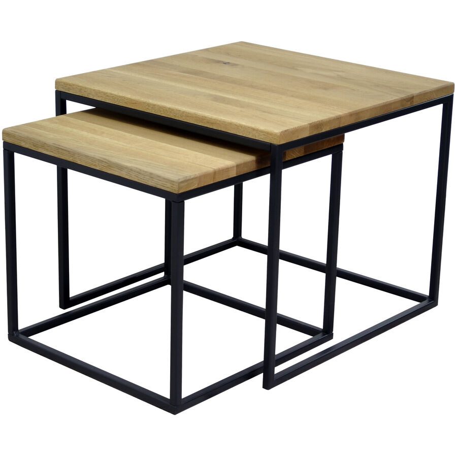Beistelltisch 2er-Set Janec Braun/Schwarz Holz 55 cm - Farbe: natur geölt - Material: Wildeiche - Beistelltisch 2er-Set