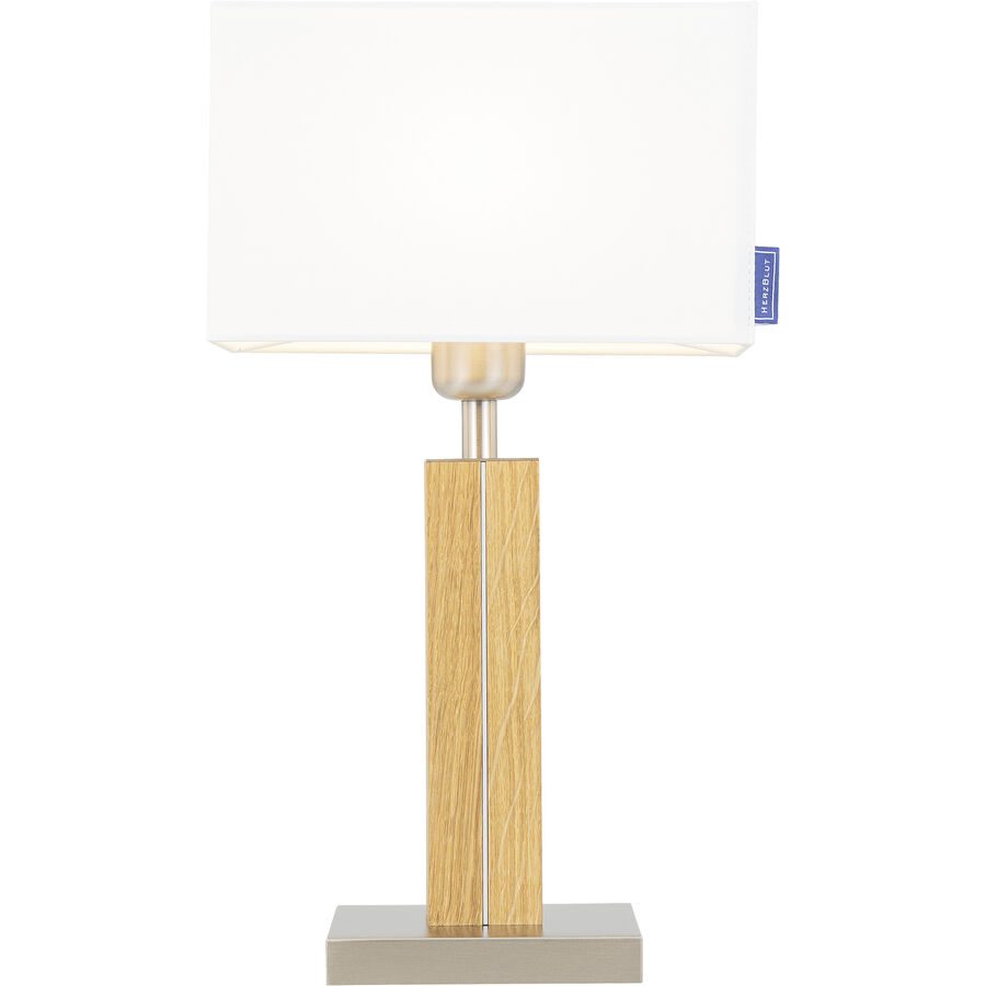 HERZBLUT Tischlampe Dana Q Weiss/Braun Holz 23.5 cm 40 cm - Farbe: natur/weiss - Material: Nickel/Holz - Tischlampe