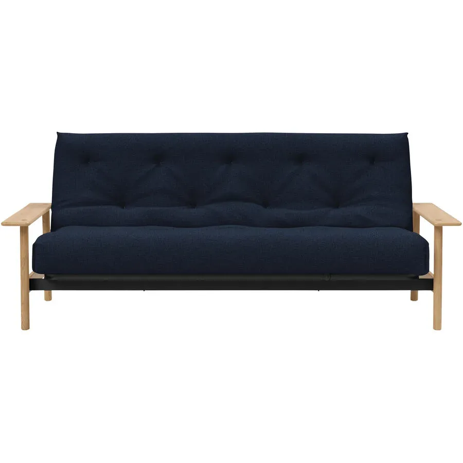 Innovation Bettsofa Rehalp Blau/Braun Stoff/Holz/Metall 230 cm 100 cm Verstellbare Lehne - Farbe: blau, natur - Material: Stoff, Holz, Metall -