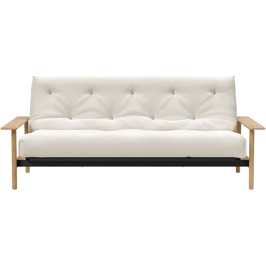 Innovation Bettsofa Rehalp Weiss/Braun Stoff/Holz/Metall 230 cm 100 cm Verstellbare Lehne - Farbe: Offwhite, Natur - Material: Stoff, Holz, Metall -