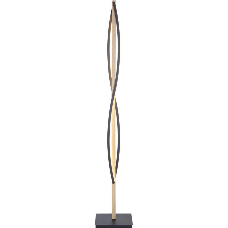 Stehlampe Forde Schwarz Aluminium/Holz 25 cm 151 cm - Farbe: natur/schwarz - LED - Lichtfarbe: Extra warmweiss - Helles Neutralweiss - Stehlampe- LED