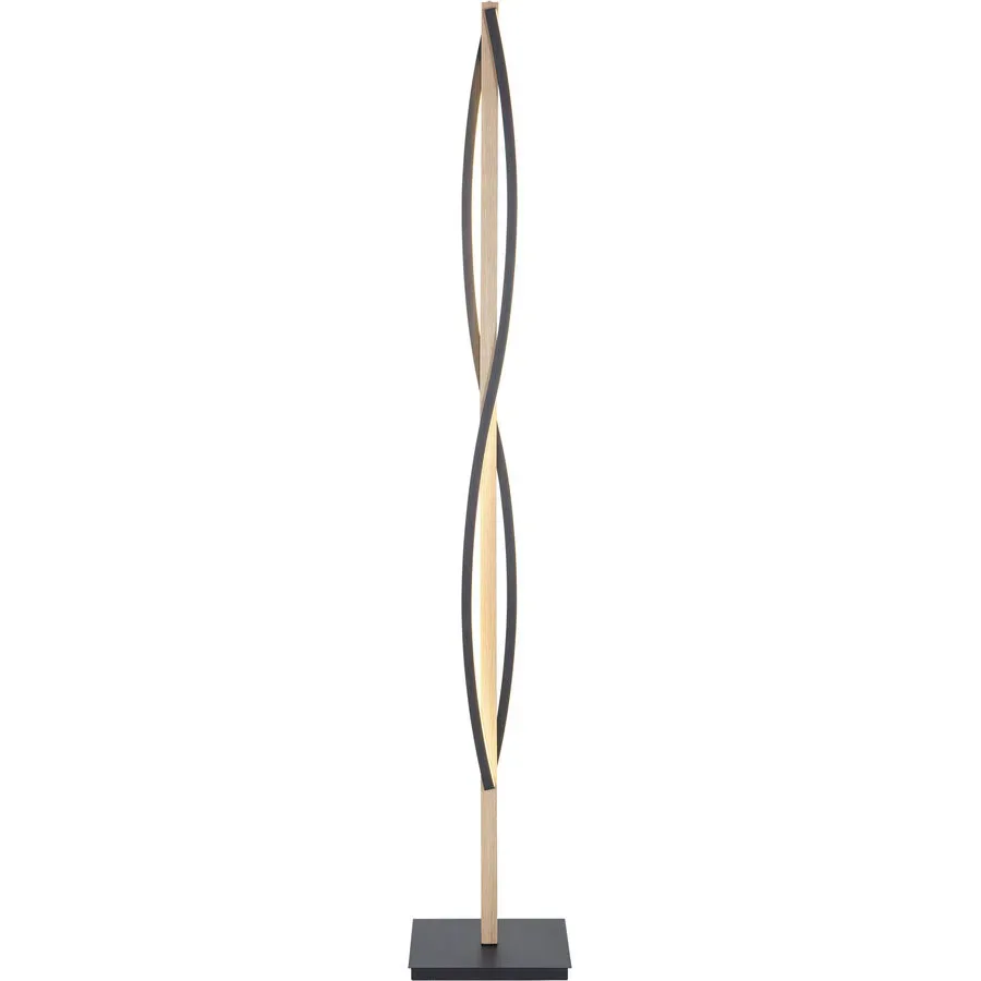 Stehlampe Forde Schwarz Aluminium/Holz 25 cm 151 cm - Farbe: natur/schwarz - LED - Lichtfarbe: Extra warmweiss - Helles Neutralweiss - Stehlampe- LED