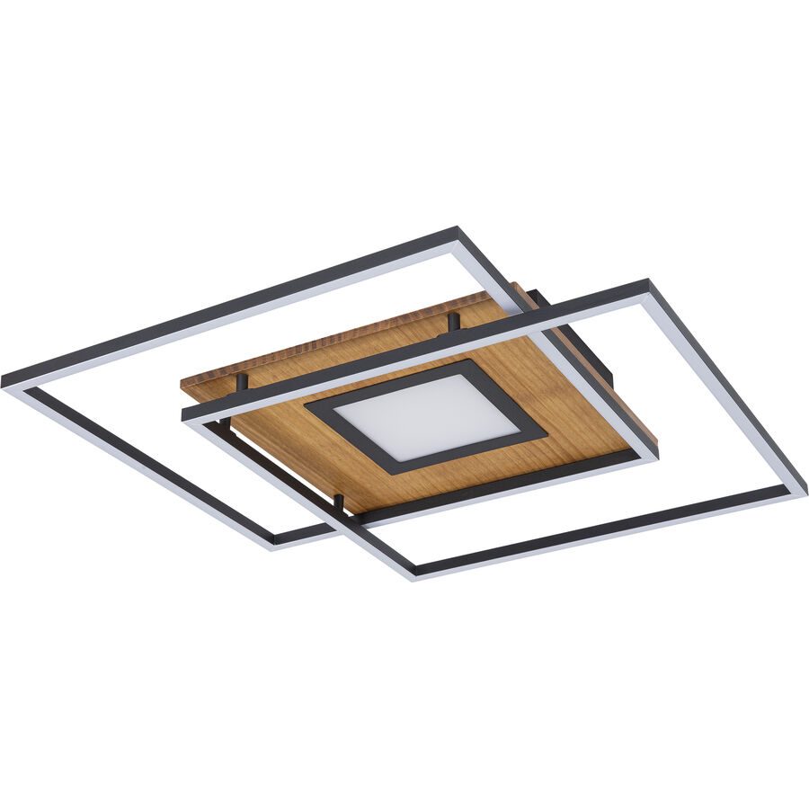 Deckenlampe Konda Schwarz Holz/Metall 50 cm 7.5 cm - Farbe: natur/schwarz - LED - Lichtfarbe: Warmweiss - Kaltes Tagesweiss - Deckenlampe- LED