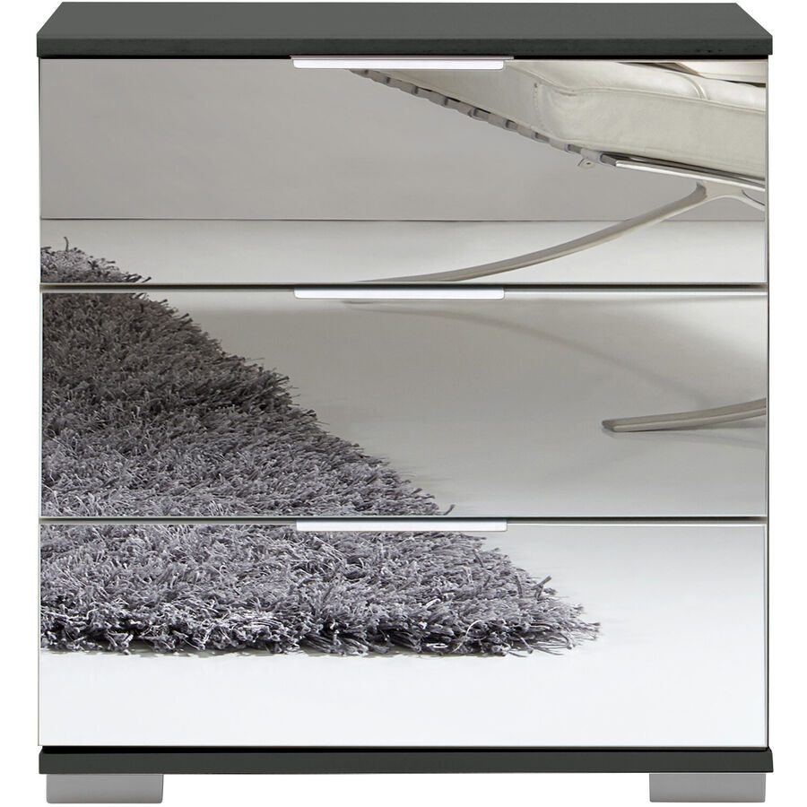 Nachttisch Peyton C Schwarz Holzwerkstoff/Glas/Aluminium/Kunststoff 52 cm - Farbe: Spiegelglas - Nachttisch
