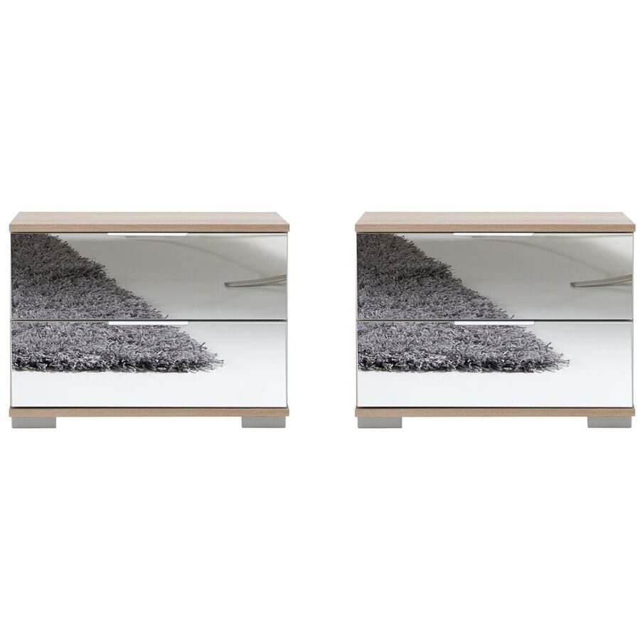 Nachttisch Peyton C Silber/Braun Holzwerkstoff/Glas 52 cm - Farbe: Spiegel, Eiche sägerau - Material: Spanplatte, Spiegelglas - Nachttisch