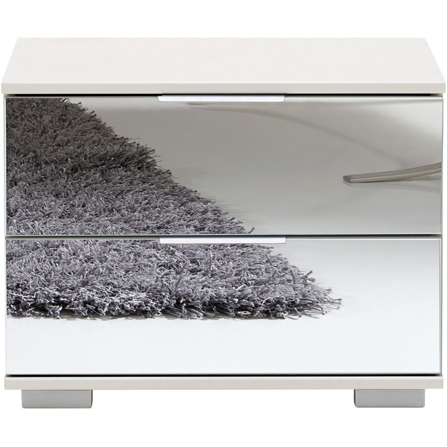 Nachttisch Peyton C Weiss Holzwerkstoff/Glas/Aluminium/Kunststoff 52 cm - Farbe: Spiegelglas - Nachttisch