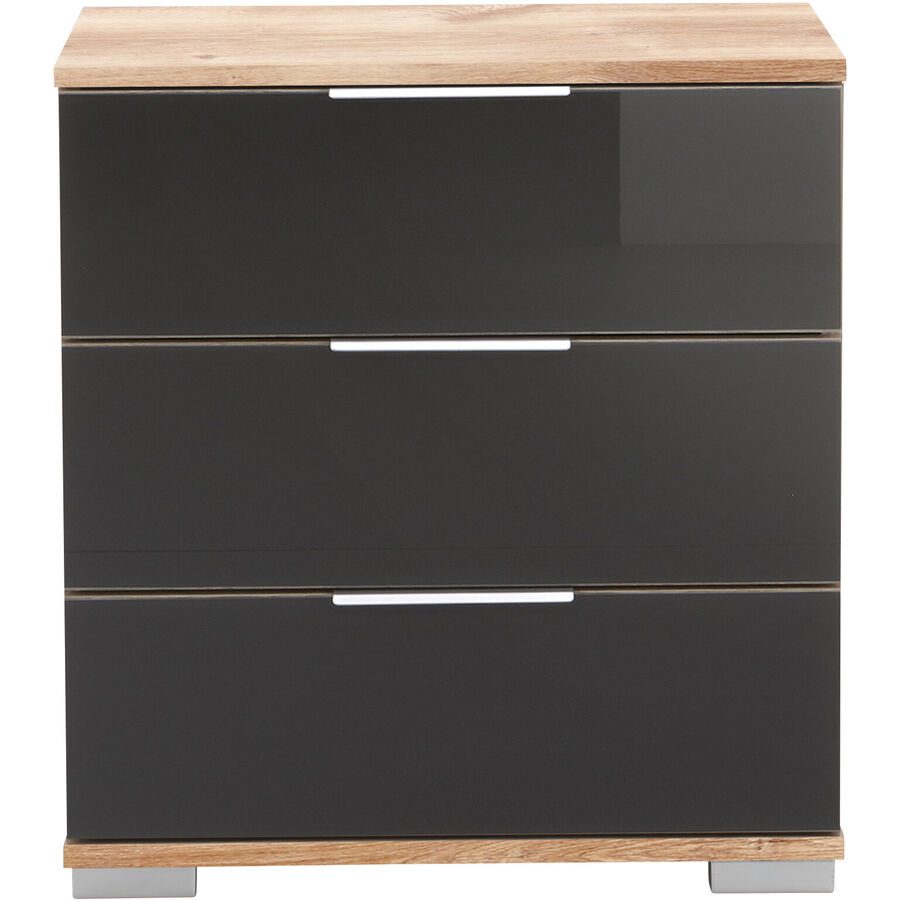 Nachttisch Peyton C Grau/Braun Holzwerkstoff/Aluminium/Glas 52 cm - Farbe: Grey - Nachttisch
