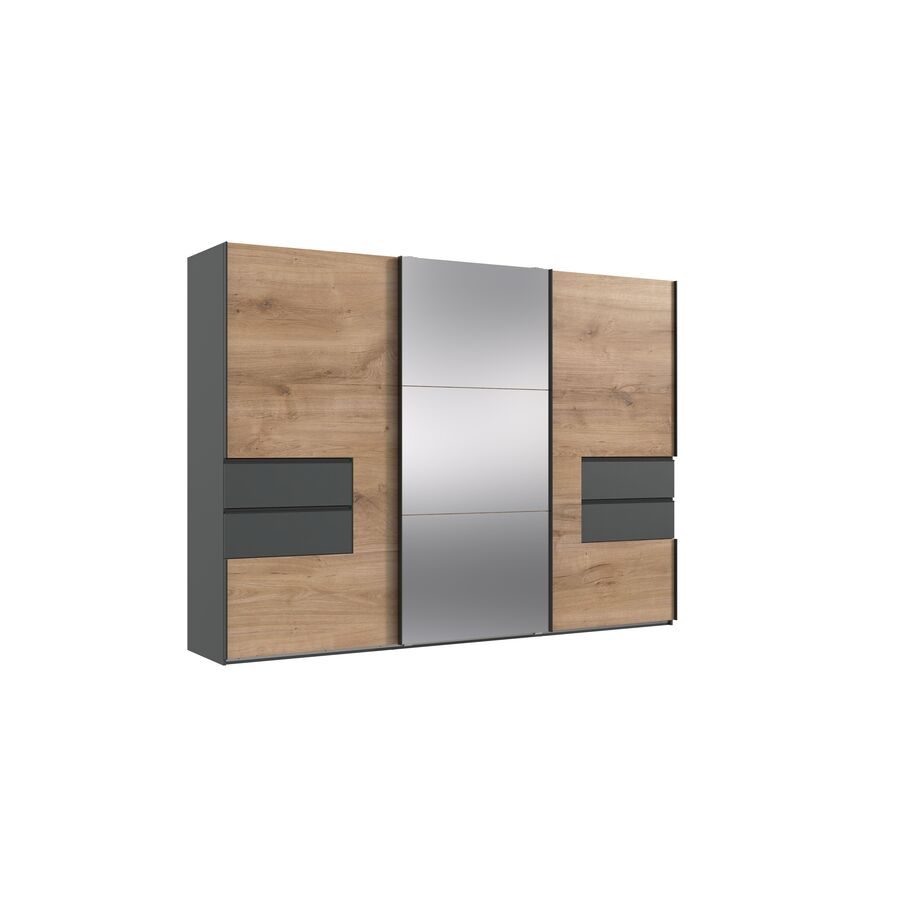 Schrank Keyan Braun/Grau Holzwerkstoff 300 cm 65 cm 216 cm - Farbe: Plankeneiche/graphit - Schrank