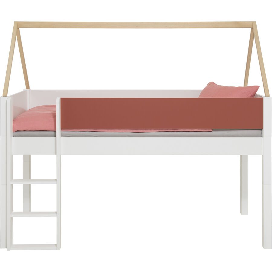 Kinderbett Elina Weiss/Braun/Rot Holz/MDF 90 x 200 cm - Farbe: weiss, braun, rot - Material: Buche massiv - Kinderbett