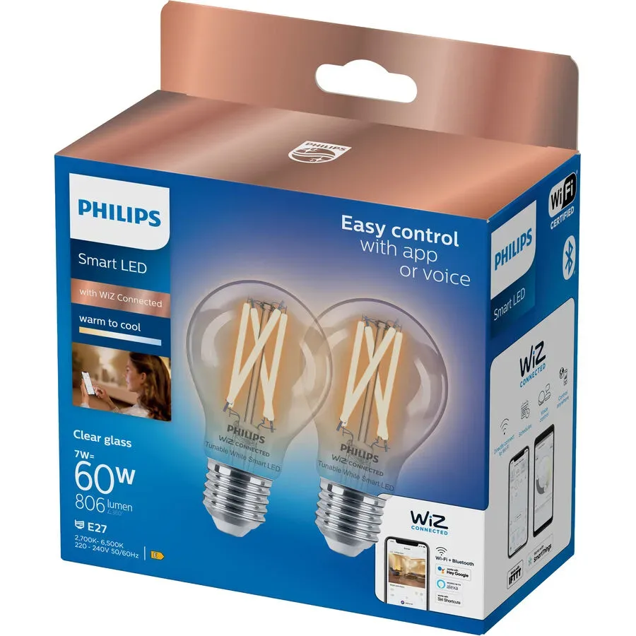 Leuchtmittel WiZ Glas E27 7 W - Farbe: klar - LED - Lichtfarbe: Warmweiss - Kaltes Tagesweiss - Leuchtmittel- LED Leuchtmittel