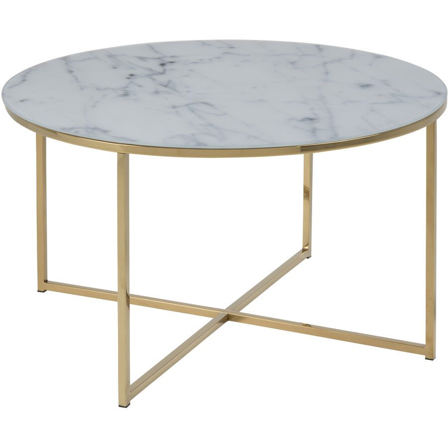 Salontisch Alisma Weiss/Gold Glas/Metall 80 cm - Farbe: weiss, gold - Material: Glas, Metall - Salontisch