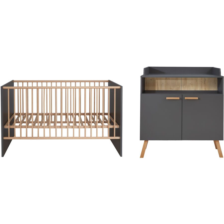Babyzimmer-Set Matis Grau Holz - Material: Holzwerkstoff - Babyzimmer-Set