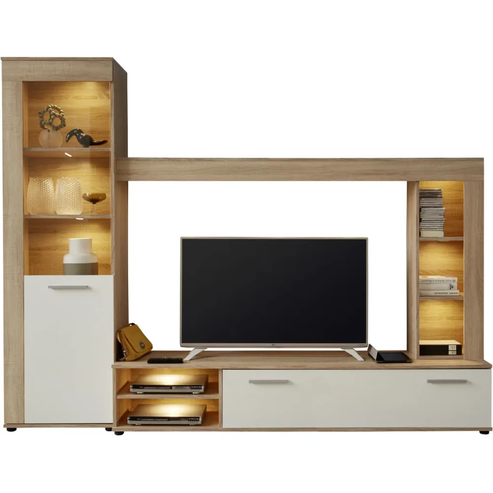 Wohnwand Nordi Braun Holz 240 cm 185 cm 41 cm - Farbe: eiche - Material: Holzwerkstoff - Wohnwand
