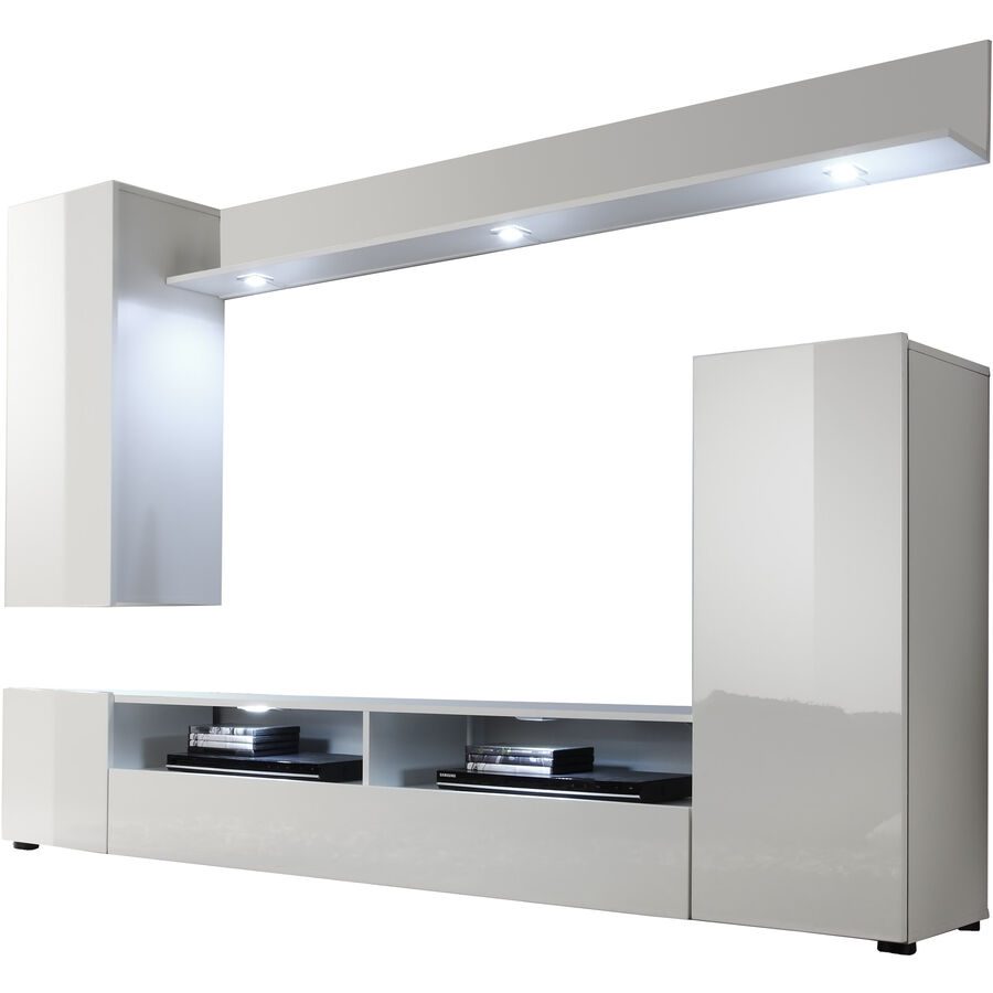 Wohnwand Dios Weiss Holz 208 cm 165 cm 33 cm - Material: Holzwerkstoff - Wohnwand
