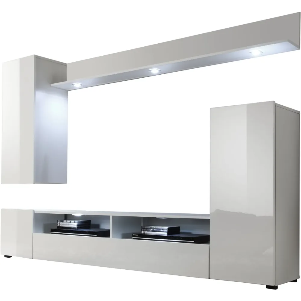 Wohnwand Dios Weiss Holz 208 cm 165 cm 33 cm - Material: Holzwerkstoff - Wohnwand