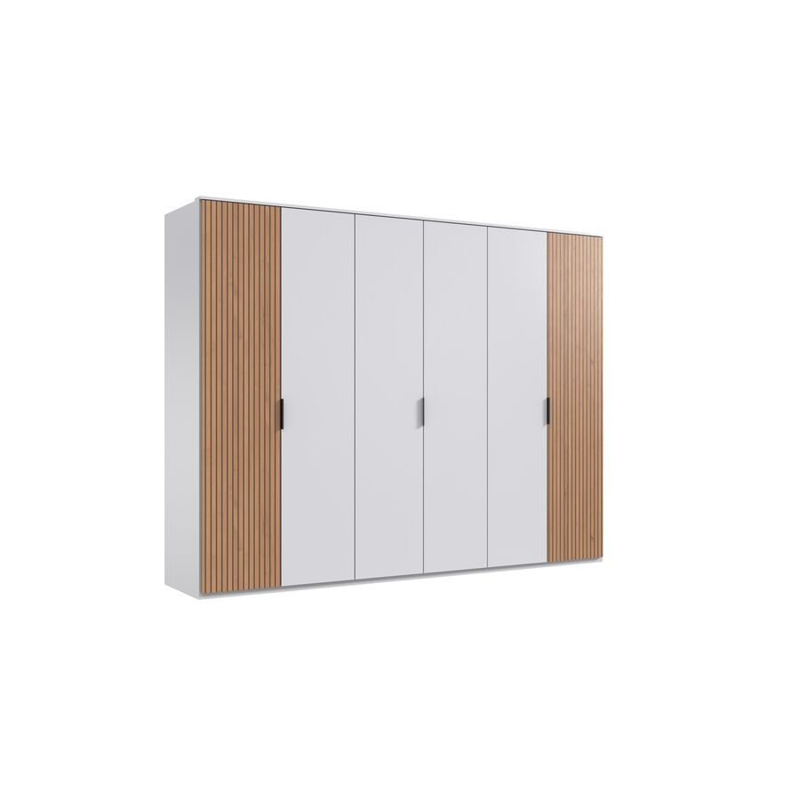 Kleiderschrank Tula Weiss Holzwerkstoff 270 cm 58 cm 210 cm - Farbe: weiss/eiche - Kleiderschrank