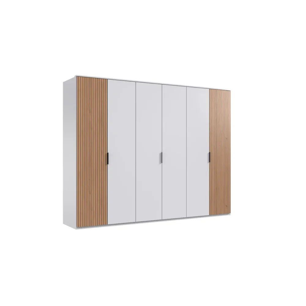 Kleiderschrank Tula Weiss Holzwerkstoff 270 cm 58 cm 210 cm - Farbe: weiss/eiche - Kleiderschrank