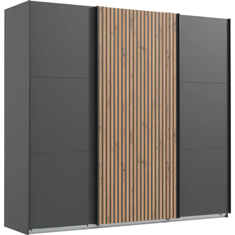 Kleiderschrank Asin Braun/Grau Holzwerkstoff 300 cm 65 cm 216 cm - Farbe: Eiche/graphit - Kleiderschrank