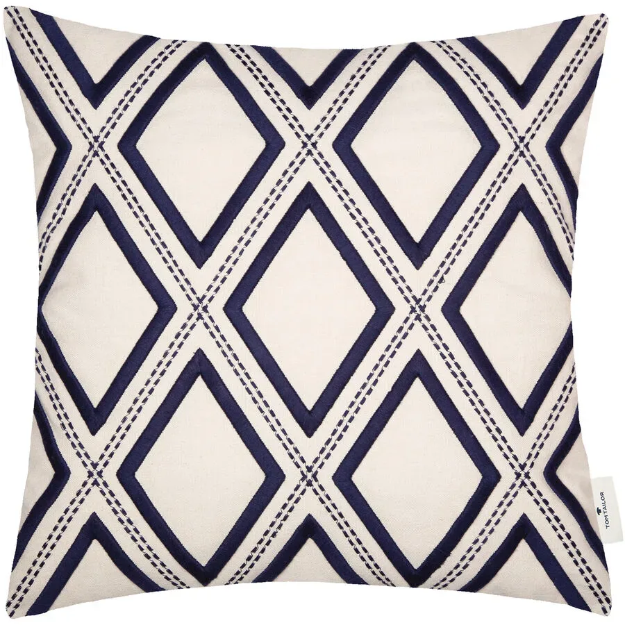 Tom Tailor Zierkissenbezug 3D Rhombus Blau Baumwolle/Polyester 45 cm 45 cm - Farbe: natur - Material: Polyester/Baumwolle - Zierkissenbezug