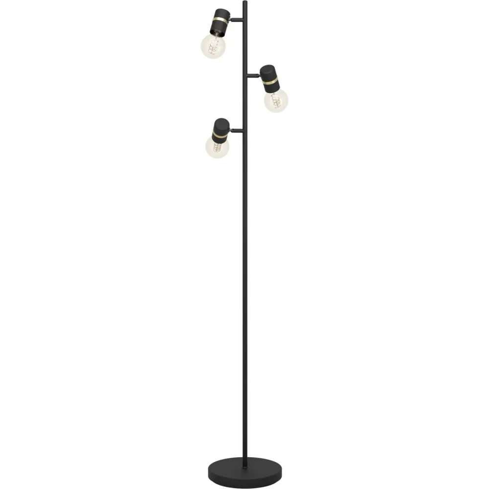 Eglo Stehlampe Lurone Schwarz Stahl 5 cm 160 cm - Farbe: Schwarz/Messing - Stehlampe