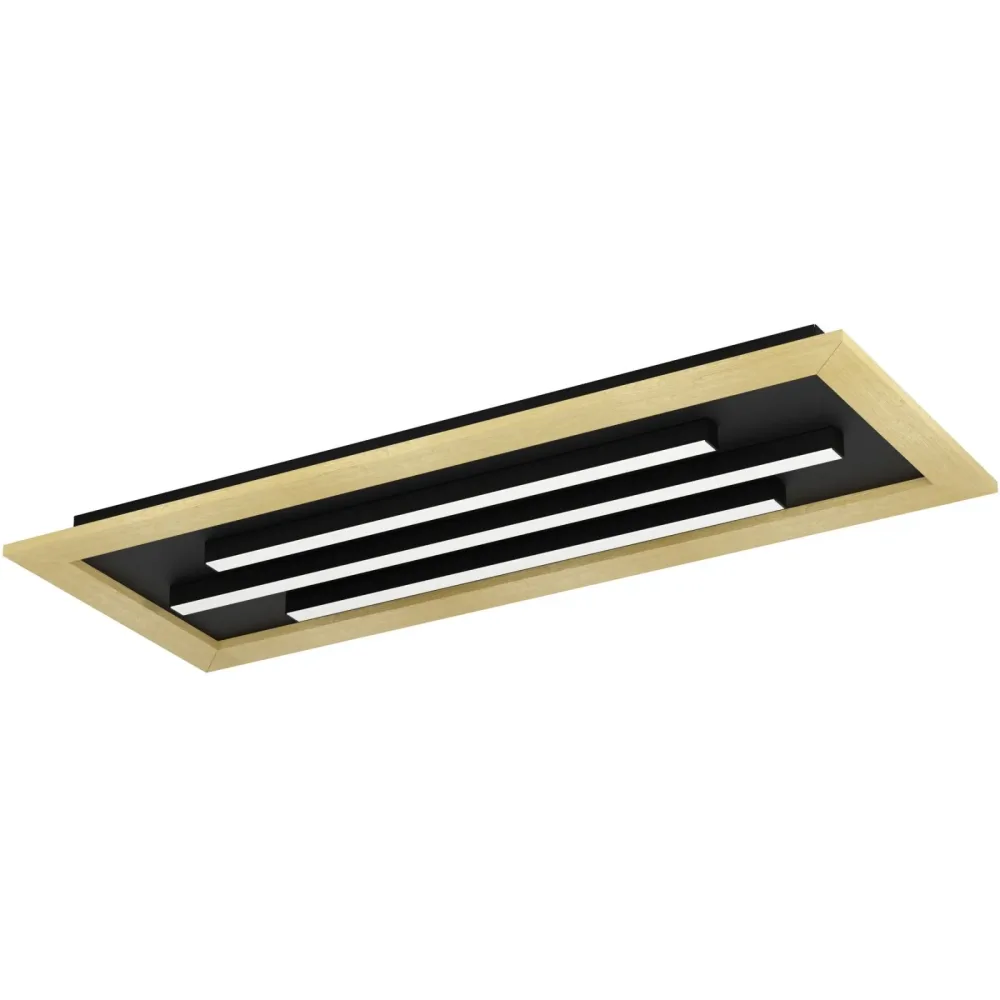 Eglo Deckenlampe Tirrenara Braun/Schwarz Stahl/Holz 30.5 cm 5.5 cm - LED - Lichtfarbe: Extra warmweiss - Kaltes Tagesweiss - Material: Holz/Stahl -