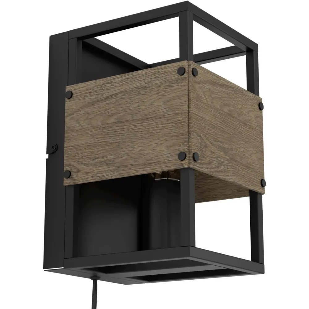 Eglo Wandlampe Evesham Braun/Schwarz Stahl/Holz 0 cm 24 cm - Material: Holz/Stahl - Wandlampe