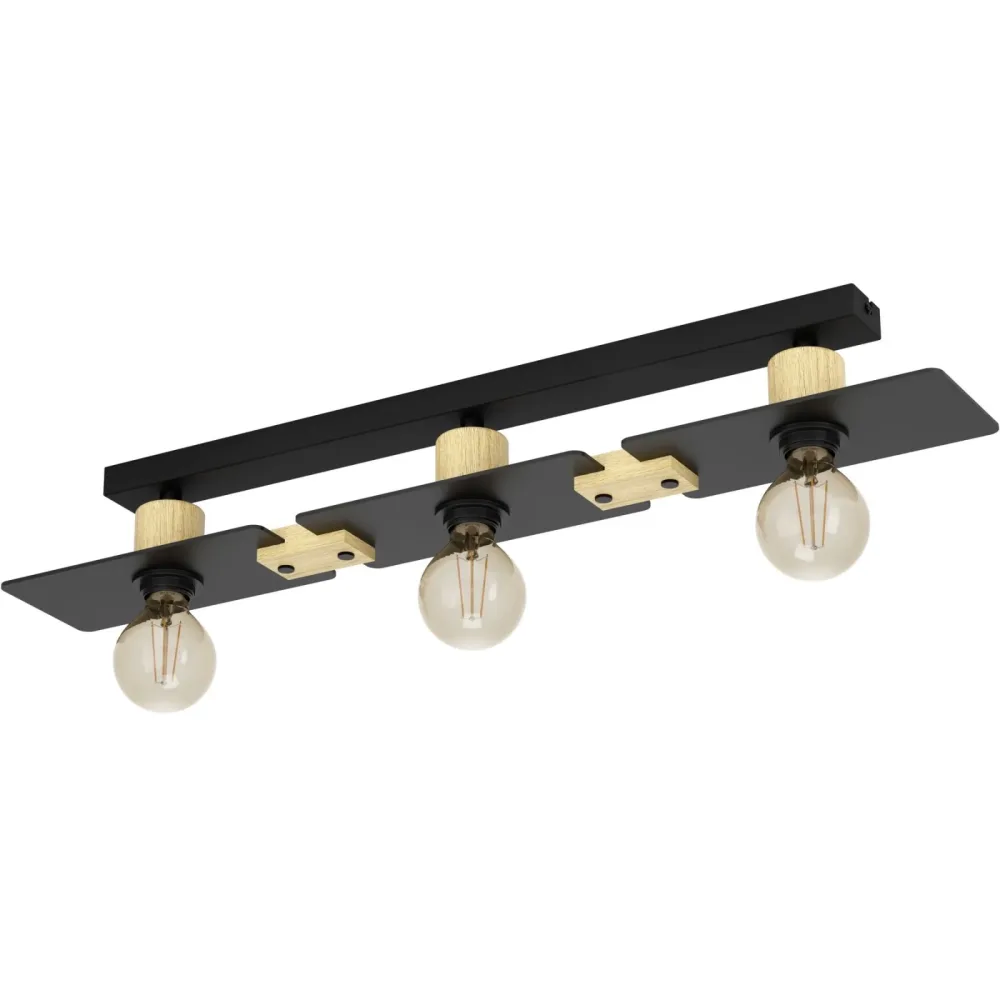 Eglo Deckenlampe Bramerton Braun/Schwarz Stahl/Holz 12 cm 10 cm - Material: Holz/Stahl - Deckenlampe